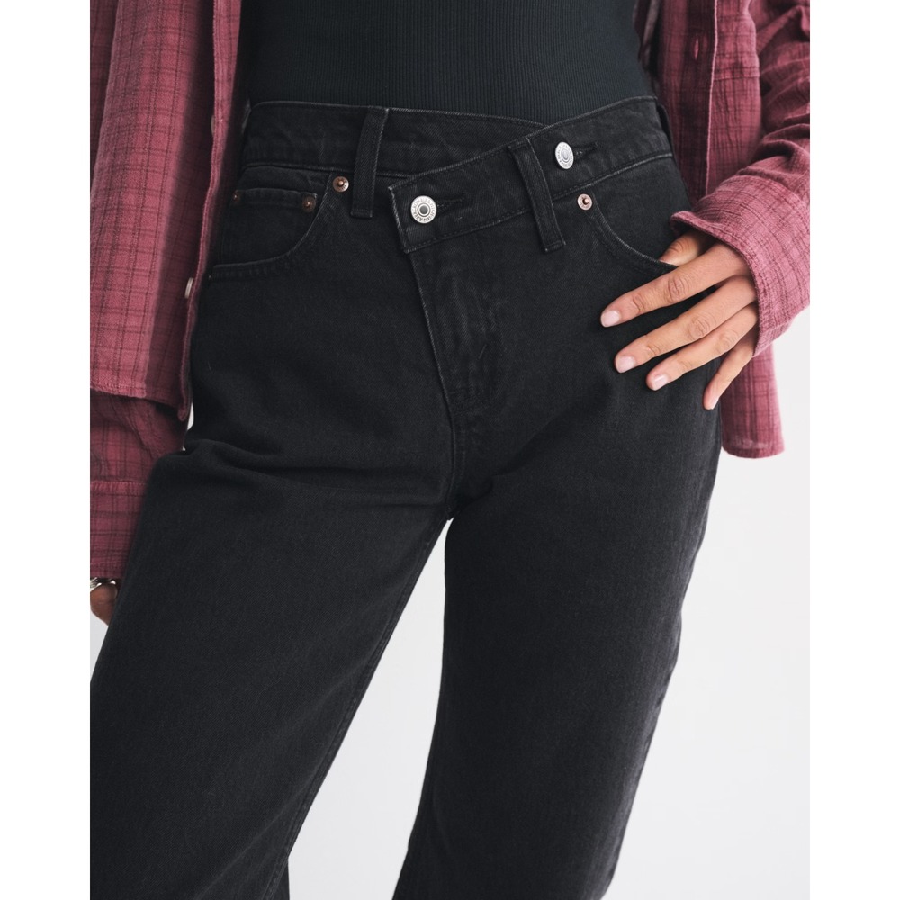 Abercrombie & Fitch Jeans Size 27 Black Curve Love High Rise 90s Crossover Waist